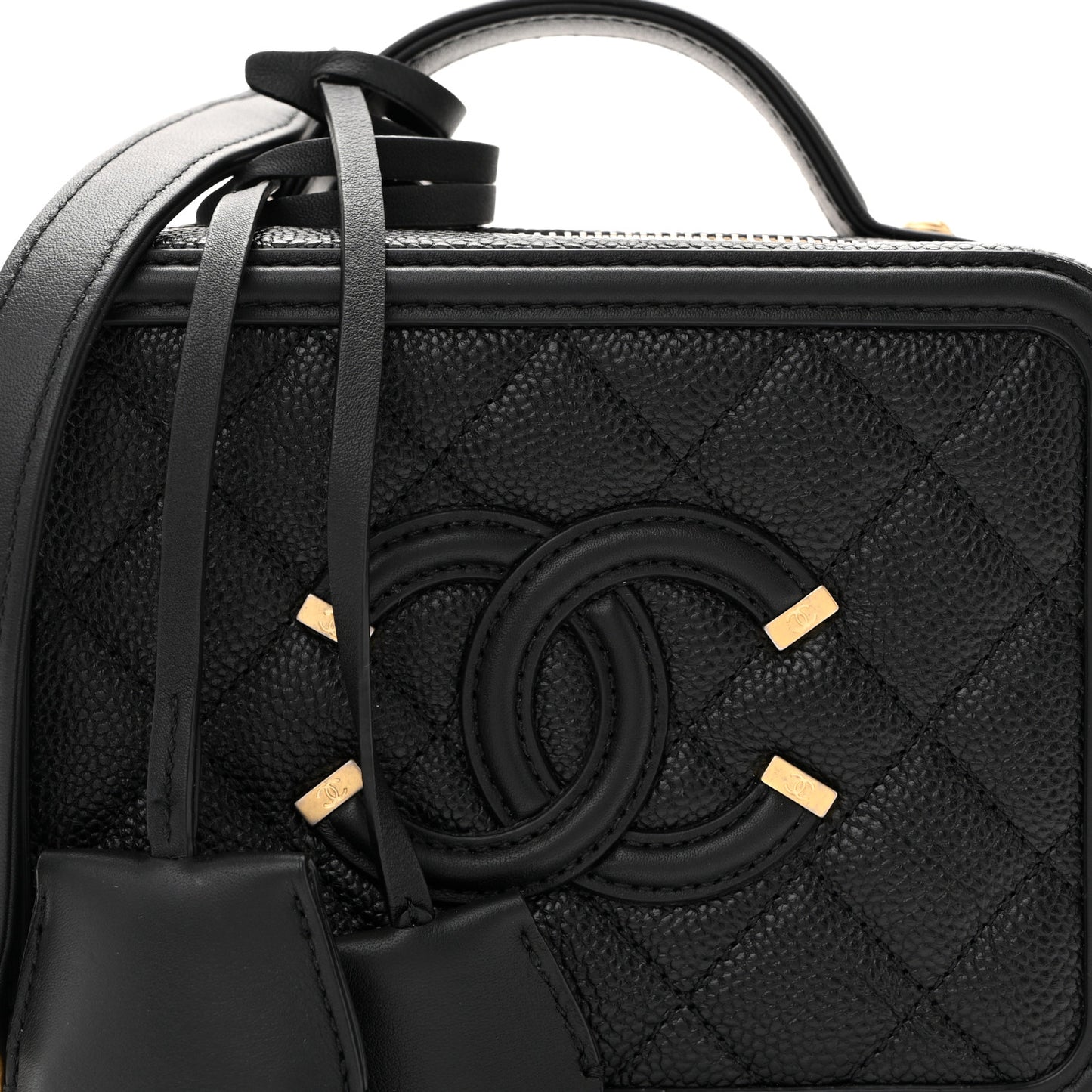 Caviar Quilted Small CC Filigree Vanity Case Black