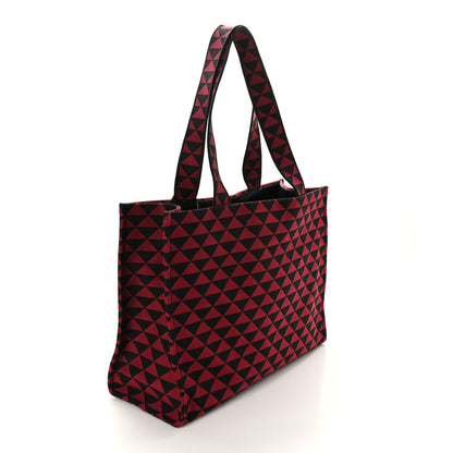 Prada Jacquard Saffiano Triangolo Symbole Embroidered Shopping Tote Black Ciliegia 3 of 8