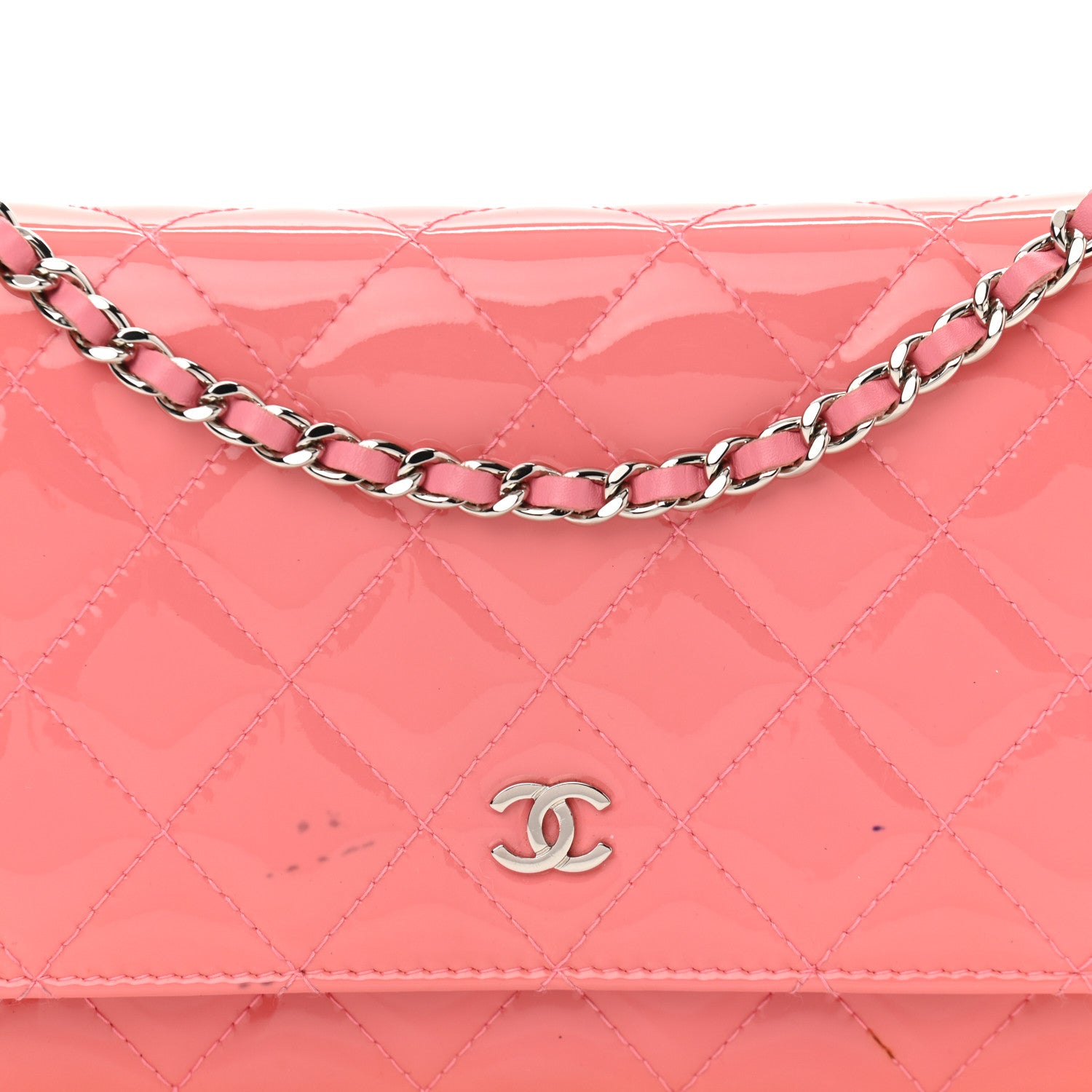 Chanel Patent Quilted Wallet On Chain WOC Coral 8 of 16