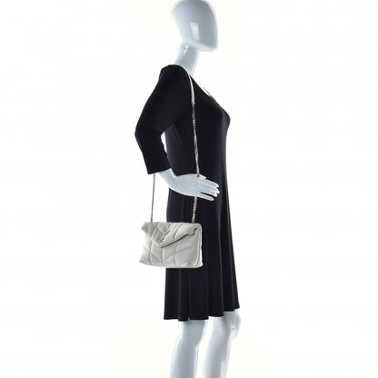 Saint Laurent Lambskin Quilted Toy Loulou Puffer Monogram Chain Satchel Blanc Vintage 3 of 16