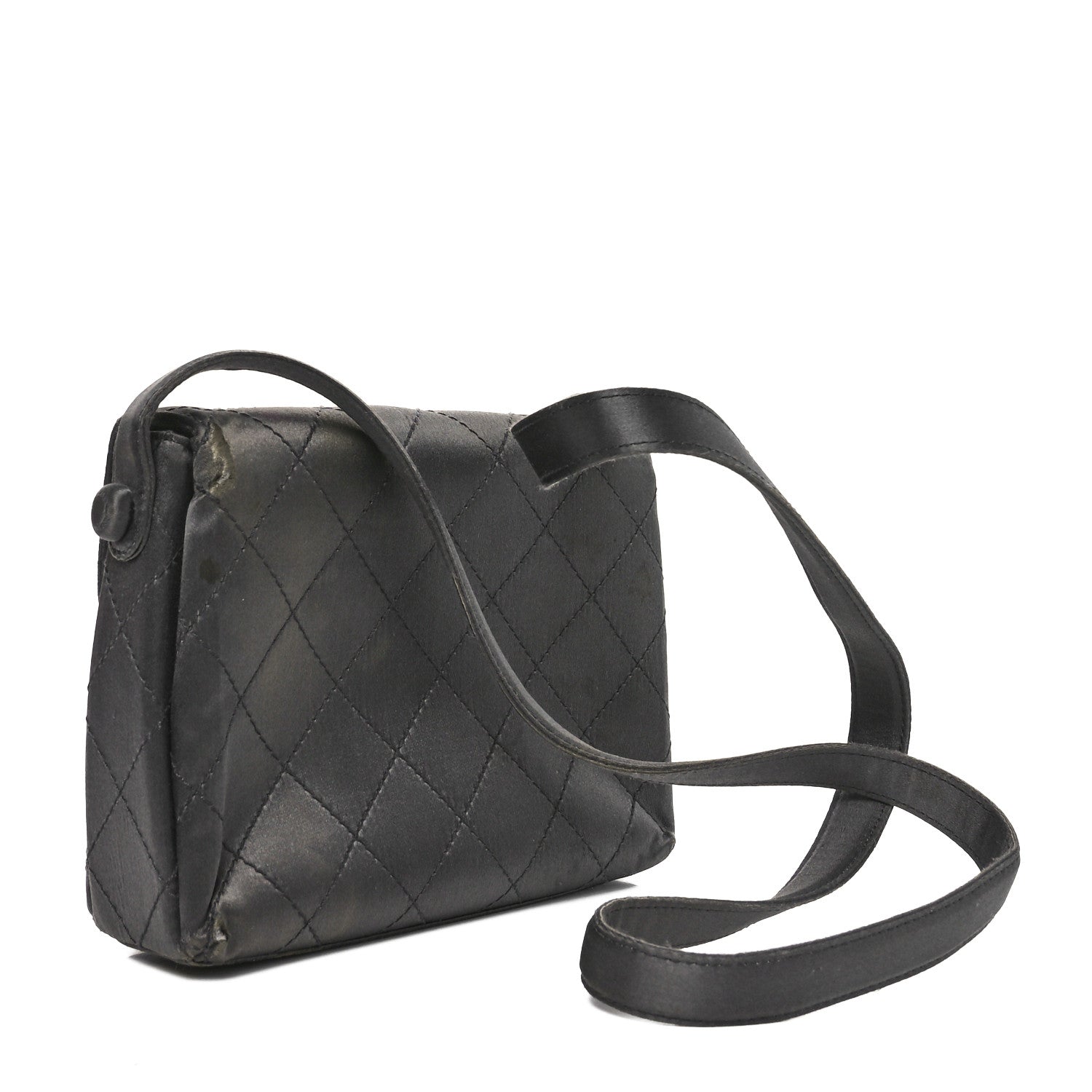 Chanel Satin Quilted Crystal CC Square Flap Grey 3 of 13