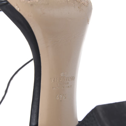 Valentino Garavani Pebbled Calfskin Rockstud Ankle Strap 5/105mm Sandals 40.5 Black 6 of 13
