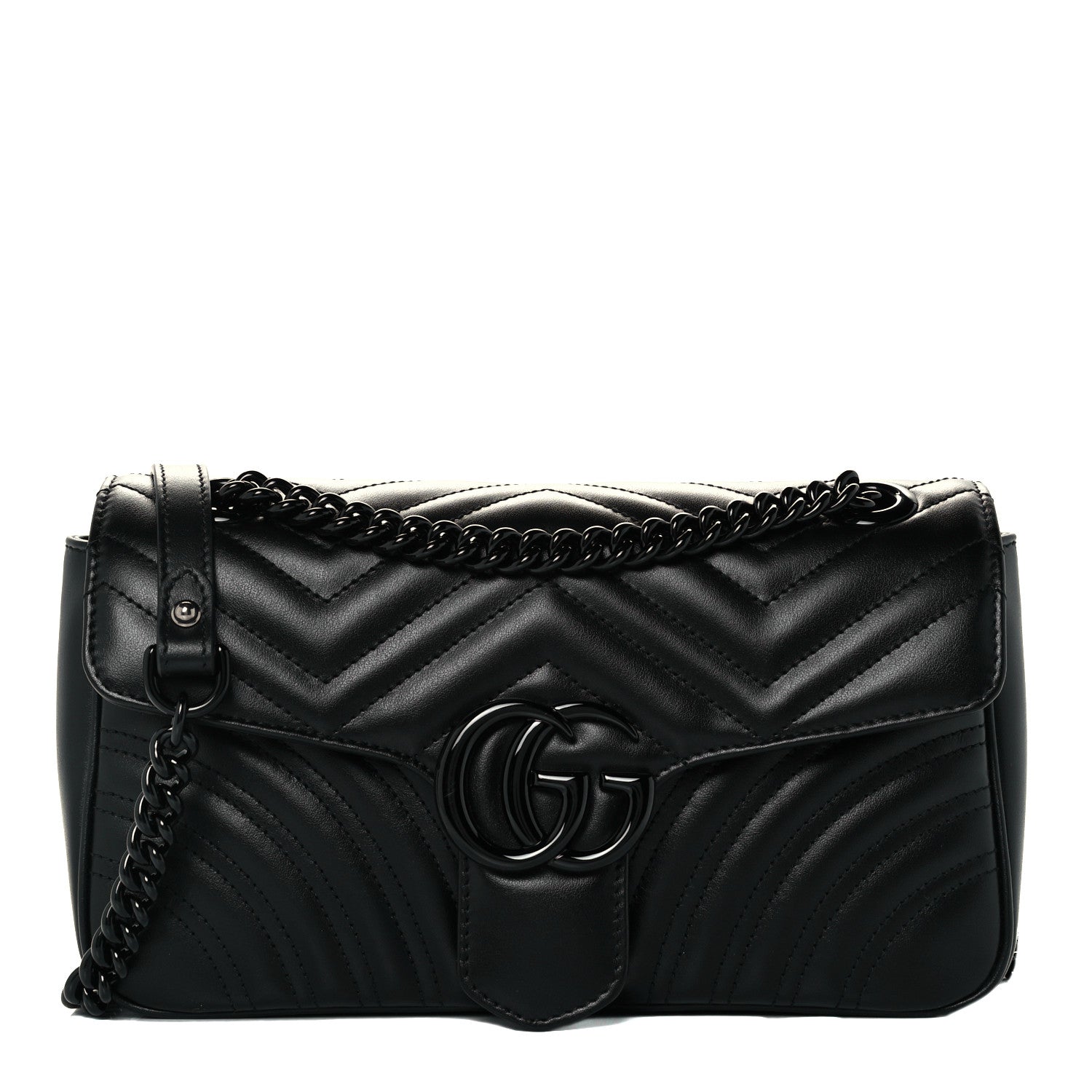 Gucci Calfskin Matelasse Monochrome Small GG Marmont Shoulder Bag Black 1 of 11