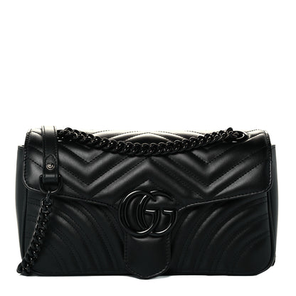 Gucci Calfskin Matelasse Monochrome Small GG Marmont Shoulder Bag Black 1 of 11