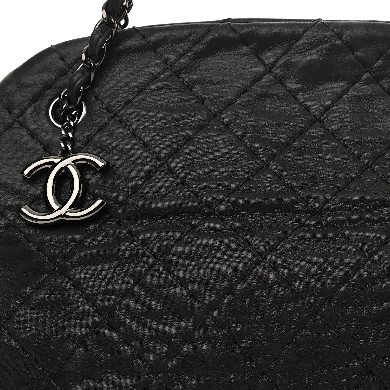 Chanel Iridescent Calfskin Extra Large Just Mademoiselle Bowling Bag Black 6 of 9
