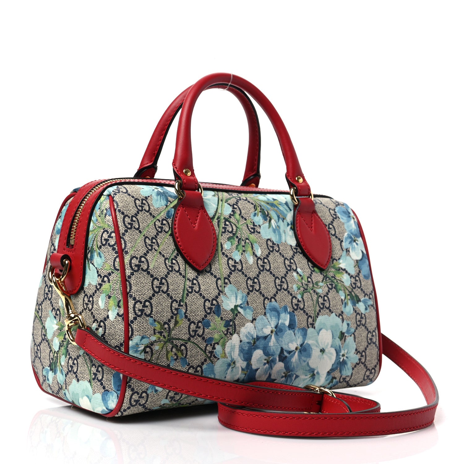 Gucci GG Supreme Monogram Blooms Small Boston Beige Blue Navy Hibiscus Red 3 of 8