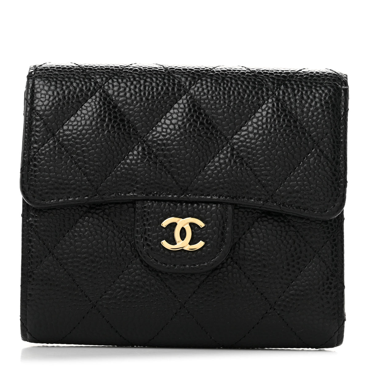 Caviar Quilted Compact Flap Wallet Black