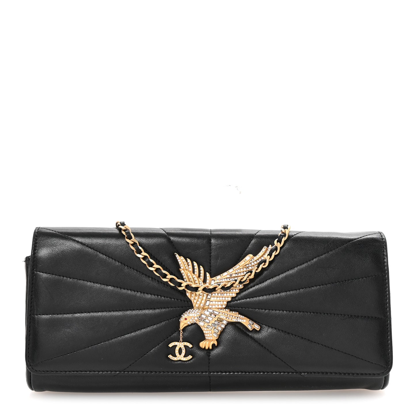 Lambskin Imperial Eagle Clutch With Chain Black