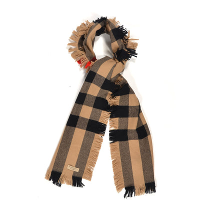 Burberry Wool Half Mega Check Fringe Scarf Camel 1 of 6