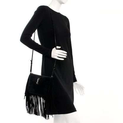 Saint Laurent Suede Calfskin Small Fringe Crossbody Bag Black 2 of 8