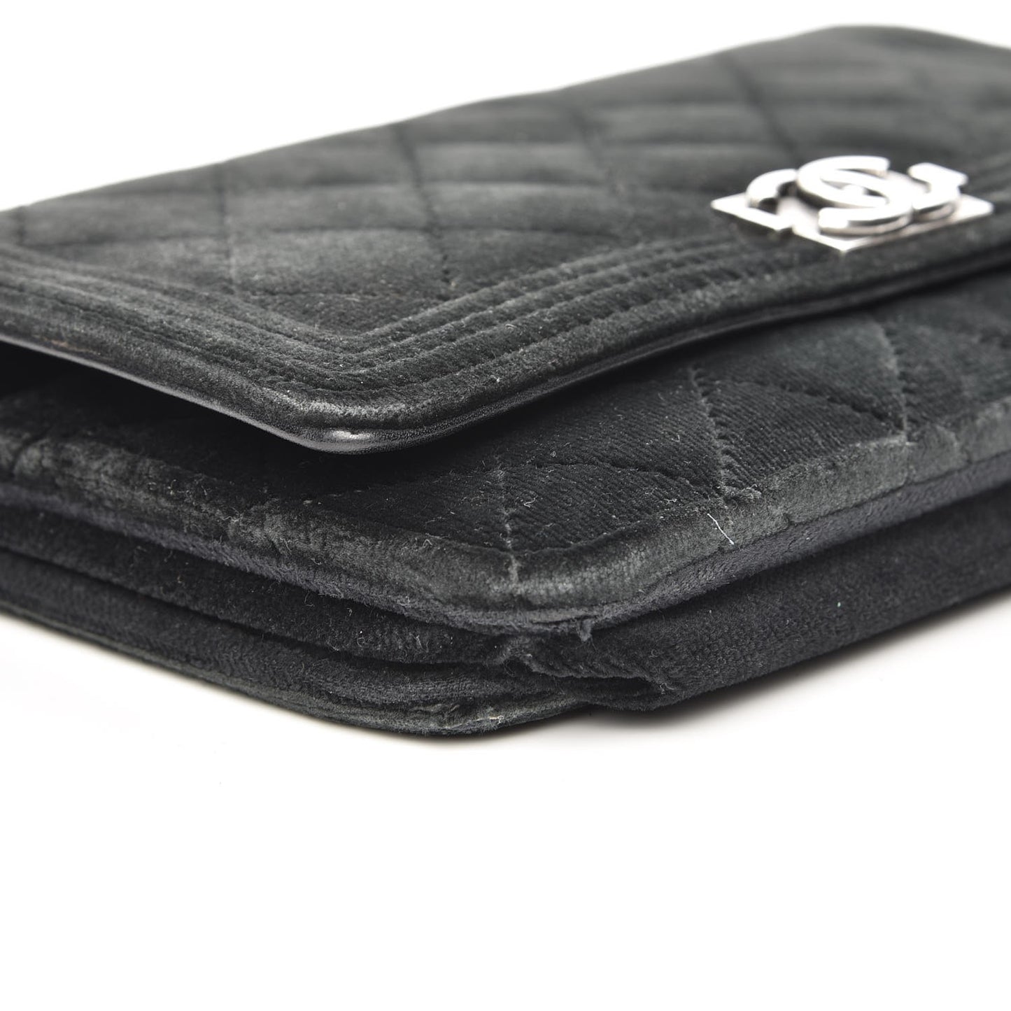 Velvet Quilted Boy Wallet On Chain WOC Black