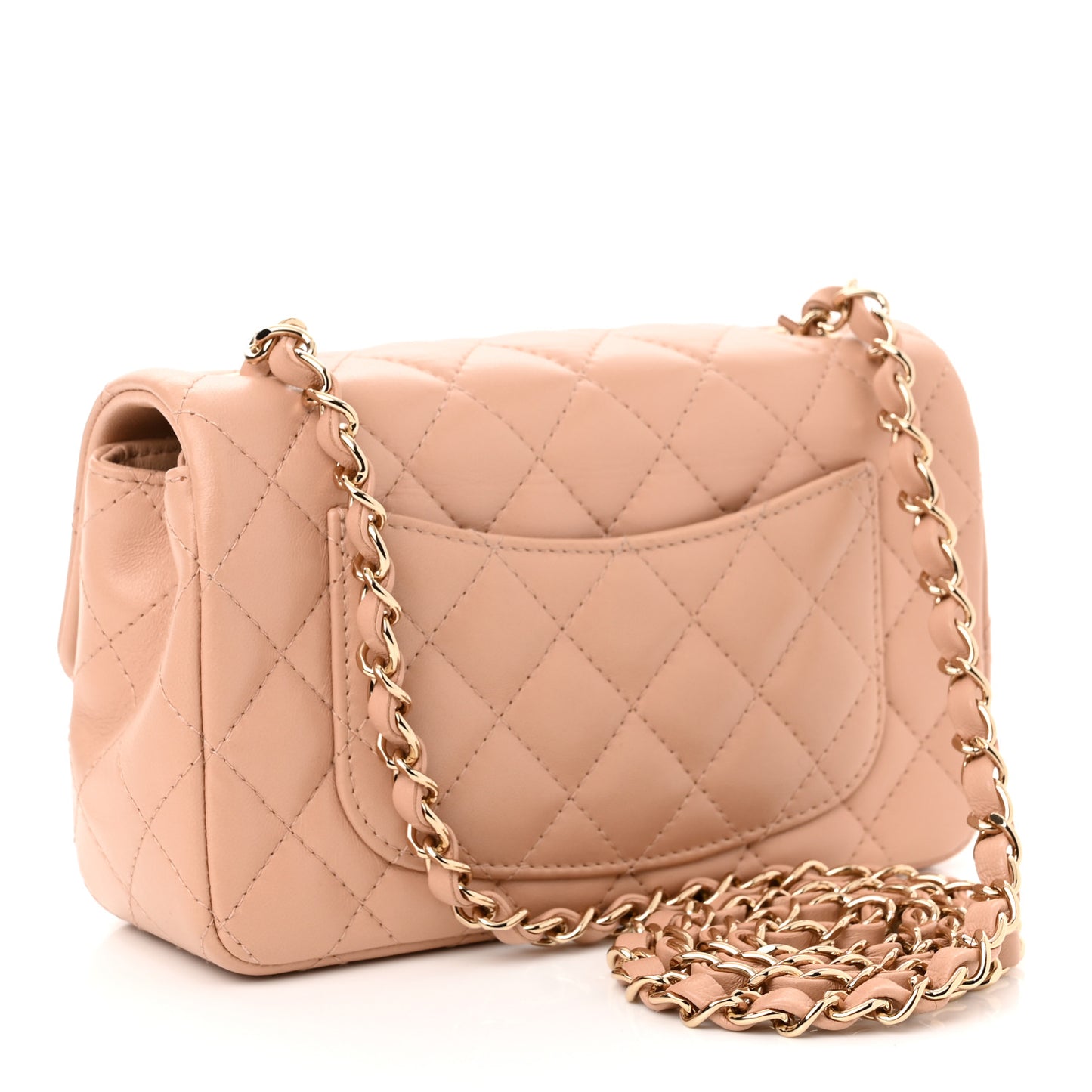 Lambskin Quilted Mini Rectangular Flap Beige