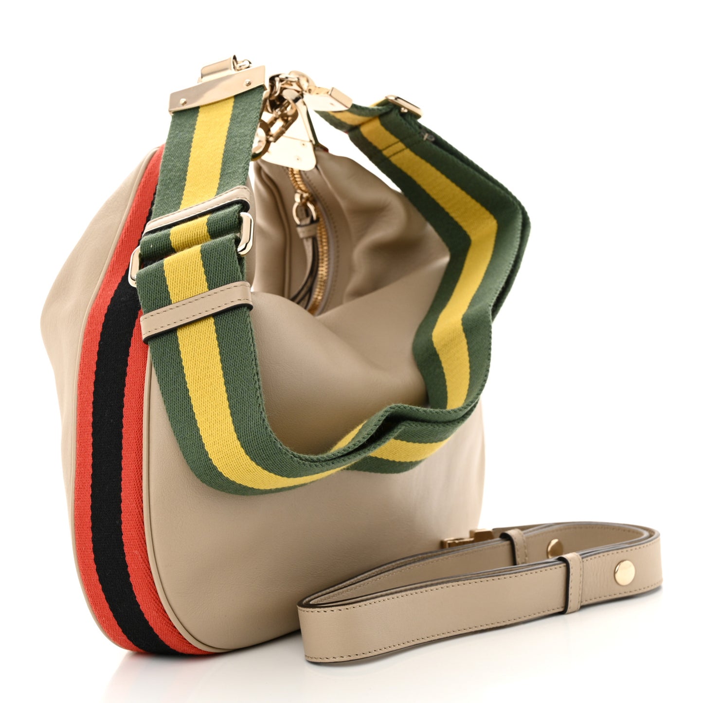 Aria Calfskin Web Large Attache Shoulder Bag Beige