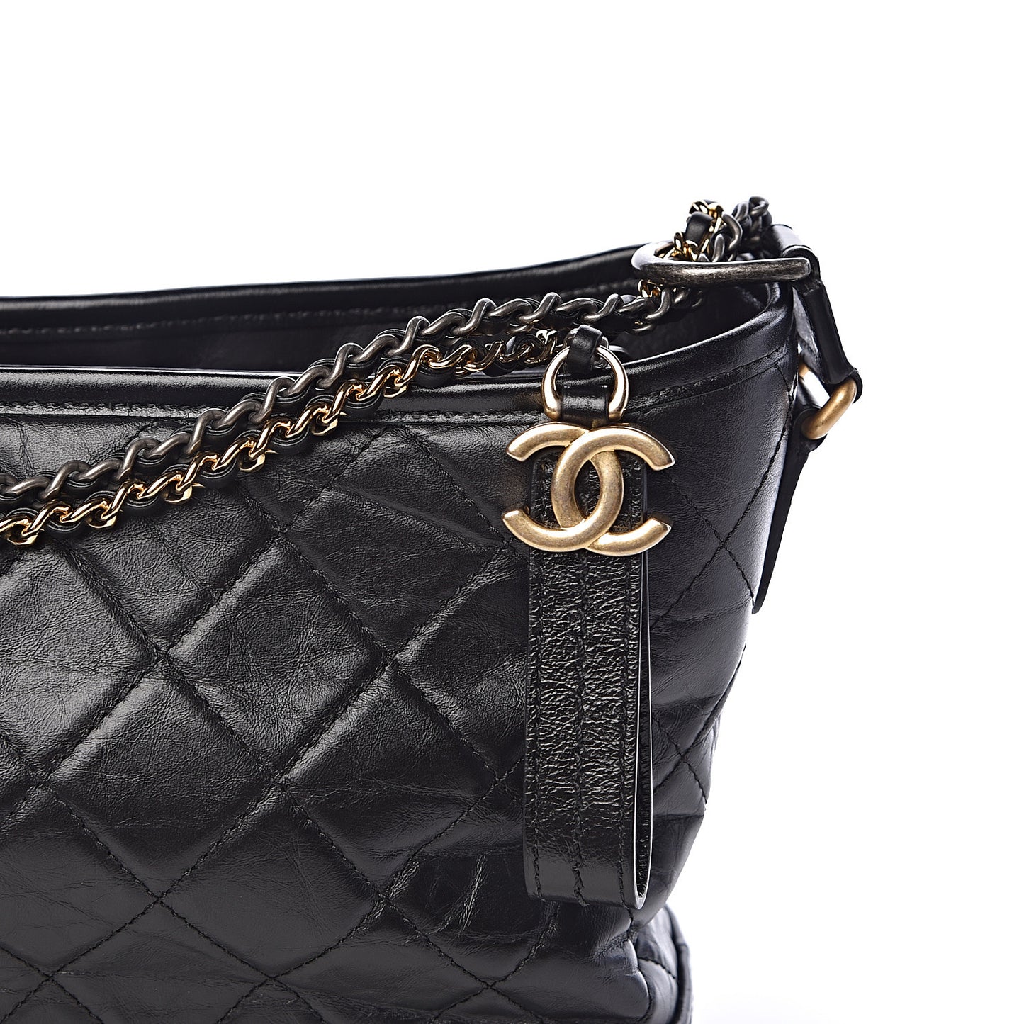 Aged Calfskin Quilted Medium Gabrielle Hobo Black
