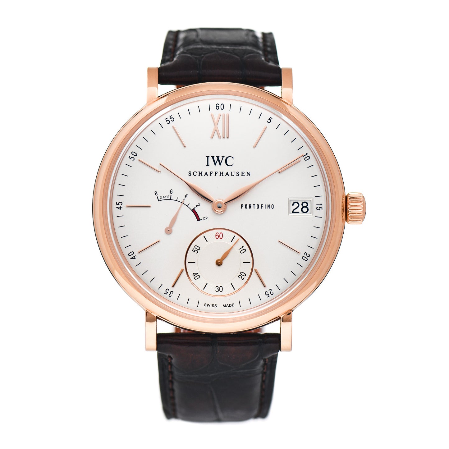 Stainless Steel 18K Rose Gold Alligator 45mm Portofino 8-Day Power Reserve Manual Winding Watch IW510107