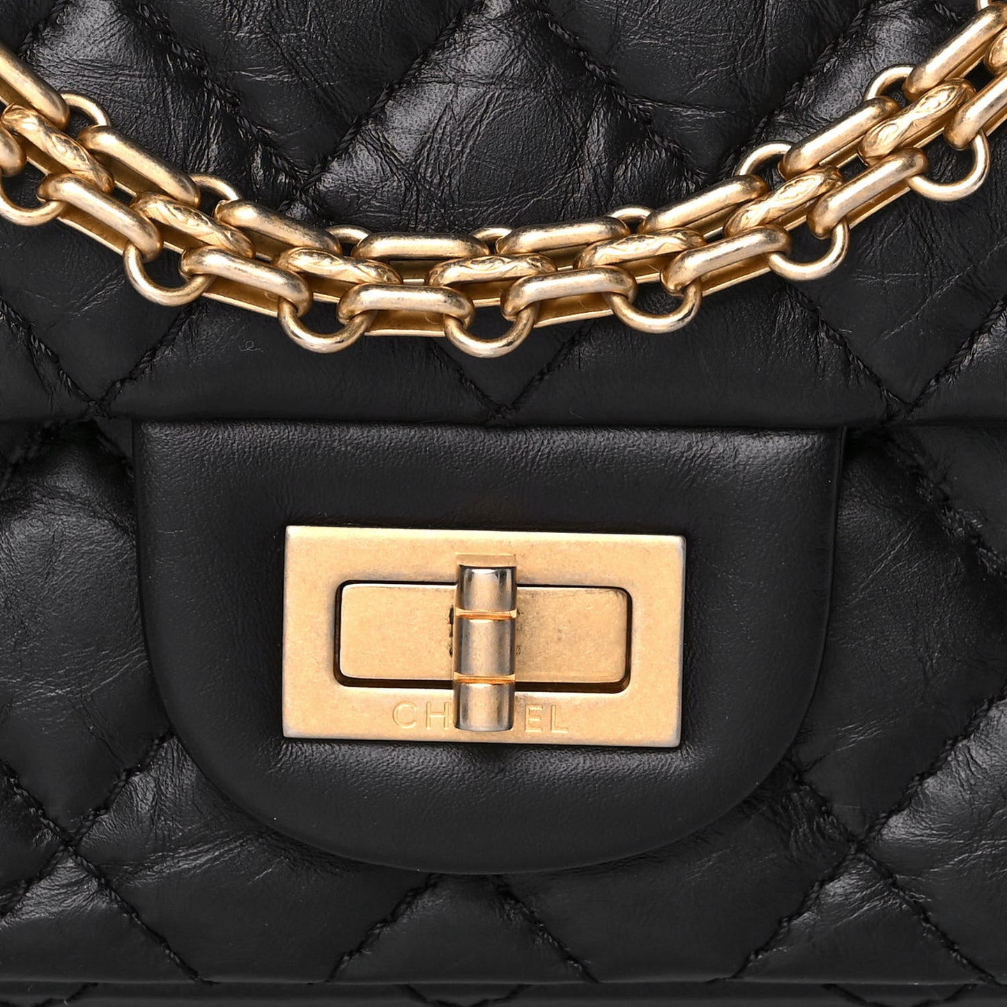 Aged Calfskin Quilted 2.55 Reissue 225 Flap Black