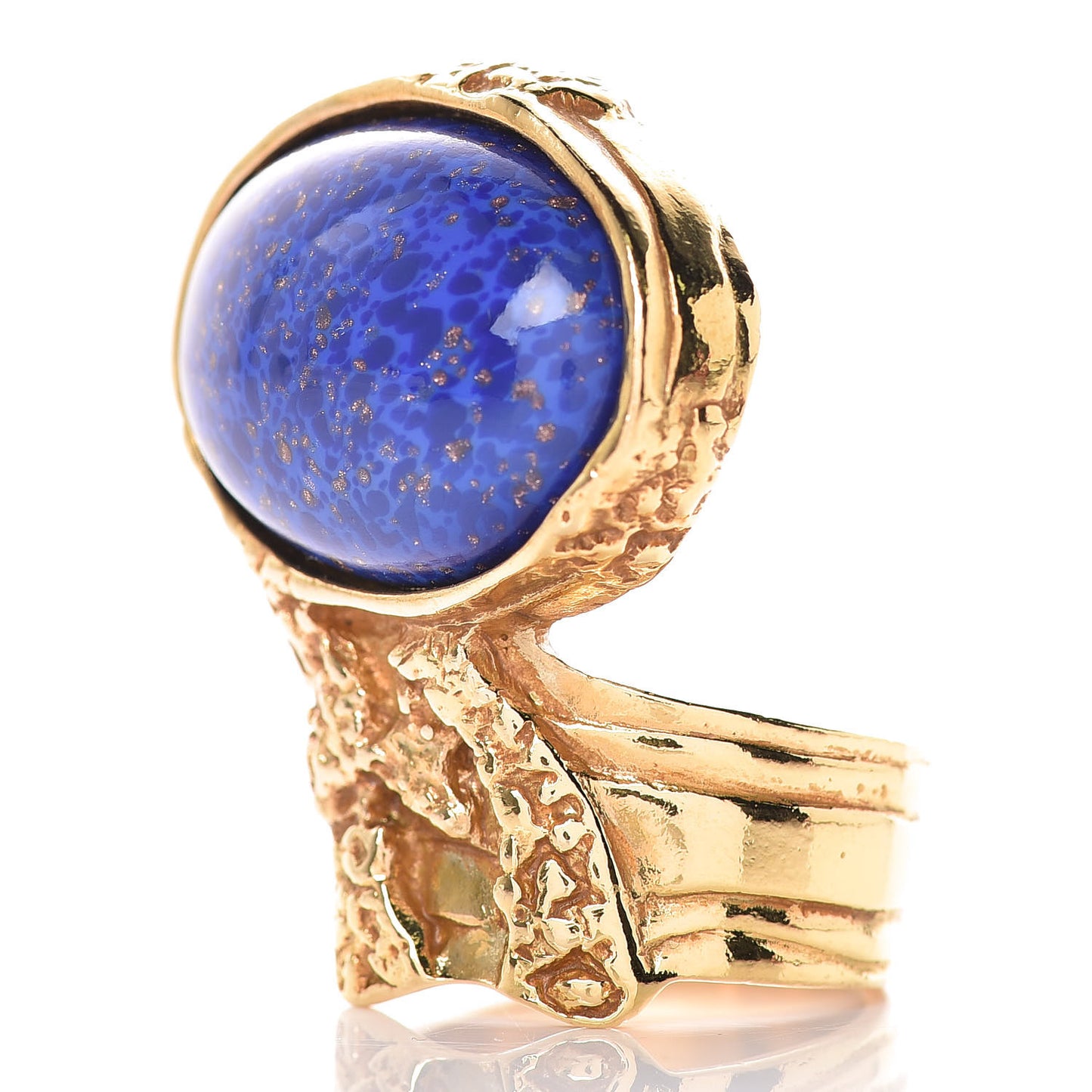 Glass Cabochon Arty Ovale Ring 8 Gold Lapis