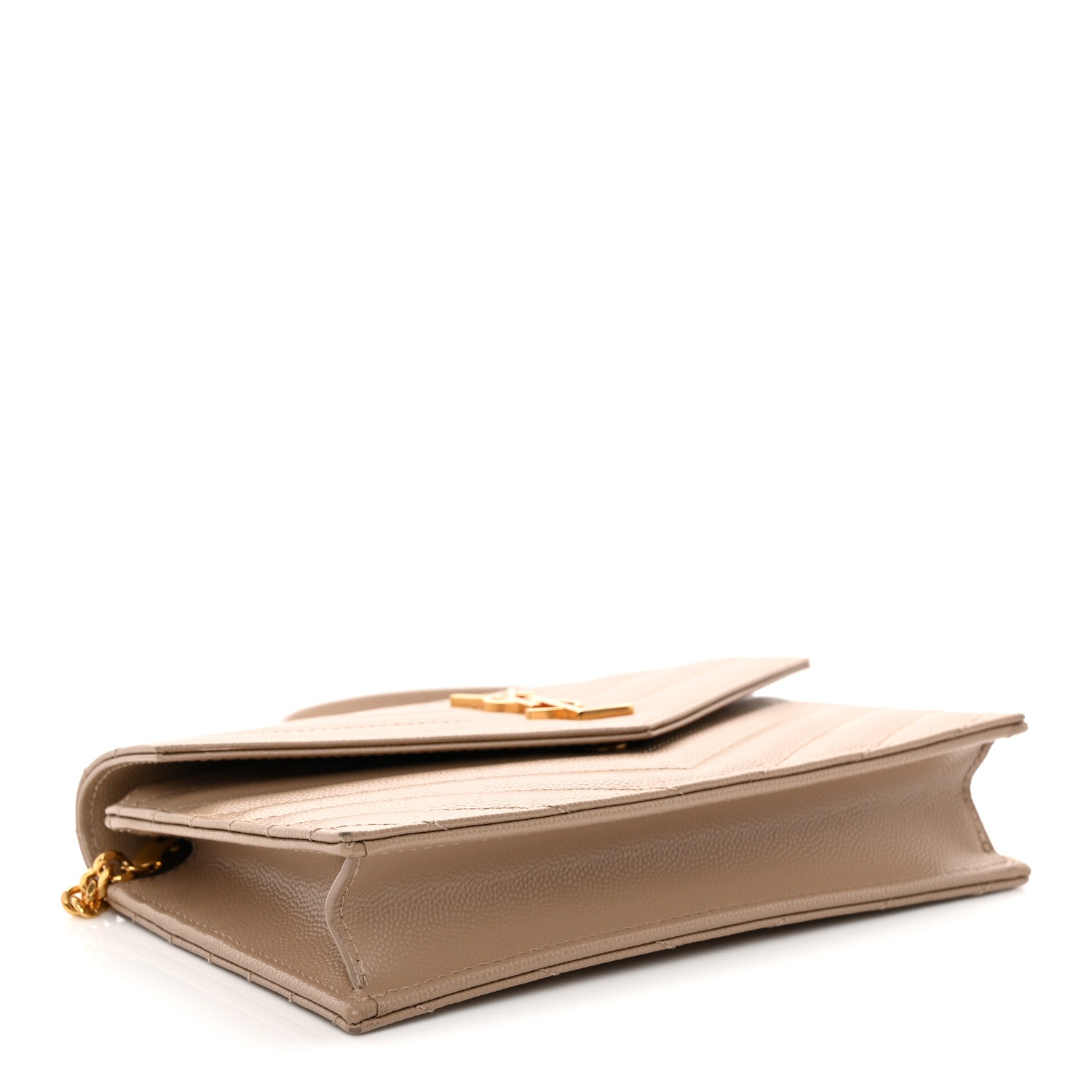 Saint Laurent Grain De Poudre Matelasse Chevron Monogram Envelope Chain Wallet Dark Beige 4 of 13