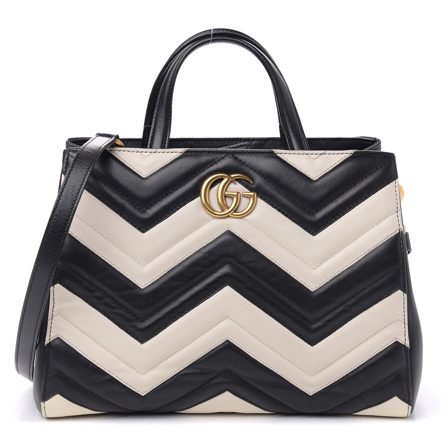 Calfskin Matelasse Small GG Marmont Tote Black White