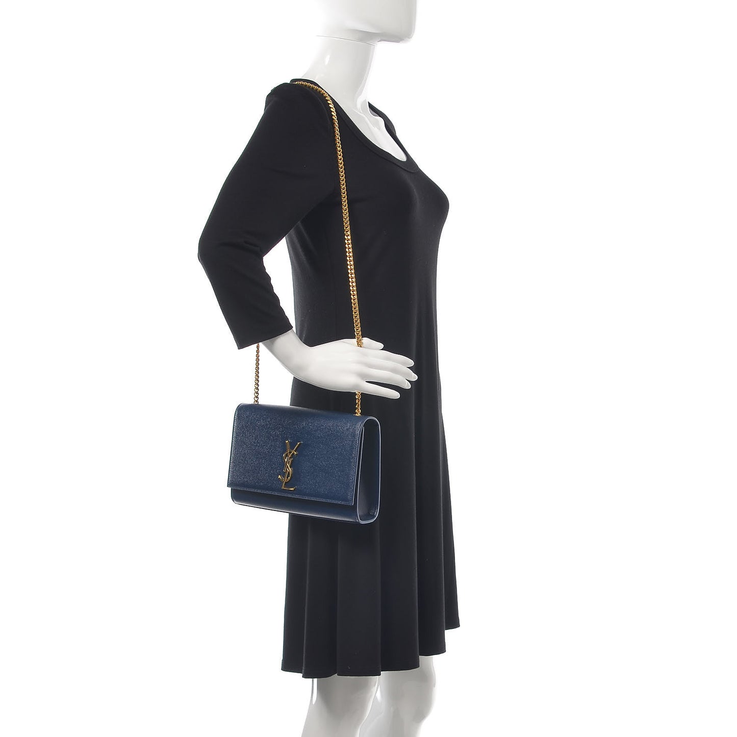 Grain De Poudre Medium Classic Monogram Kate Satchel Denim Blue
