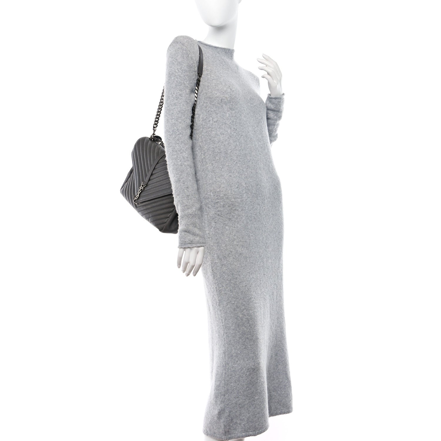 Saint Laurent Sheepskin Matelasse Chevron Monogram Large College Satchel Dark Anthracite 2 of 13