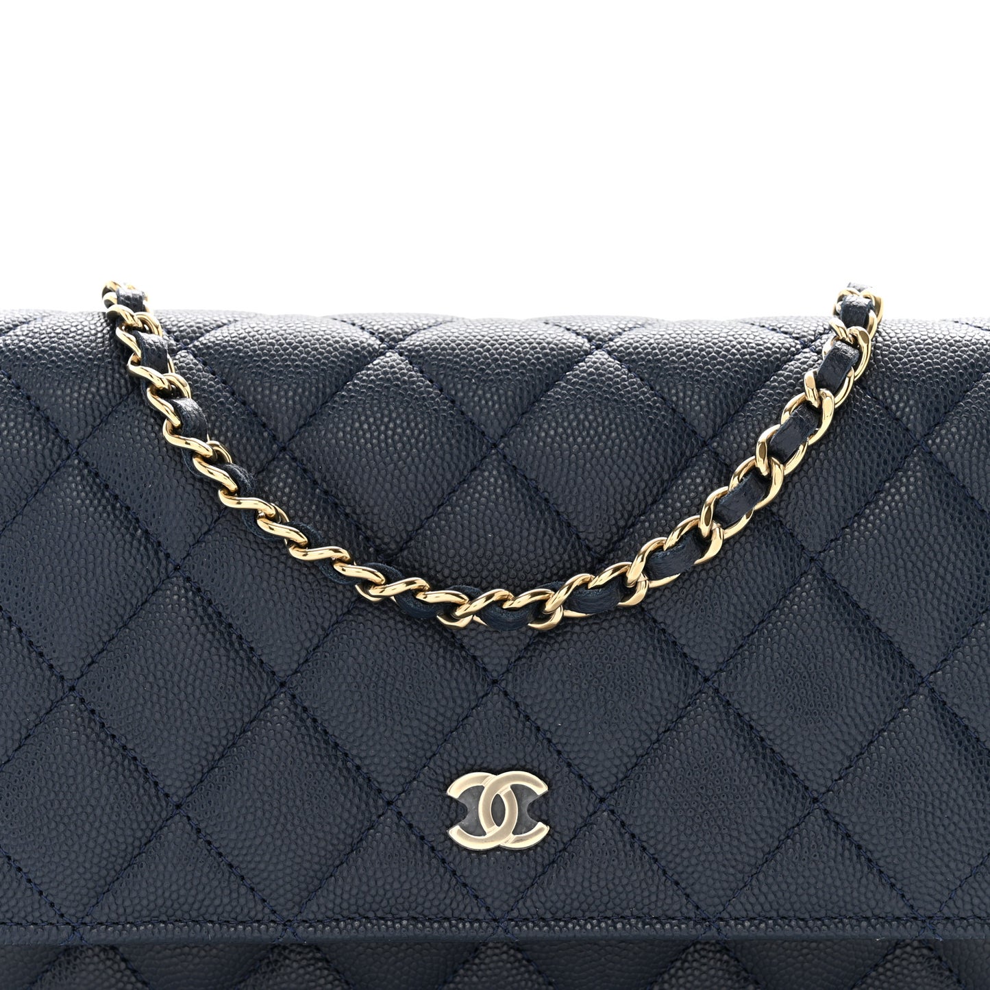 Caviar Quilted Wallet on Chain WOC Navy Blue