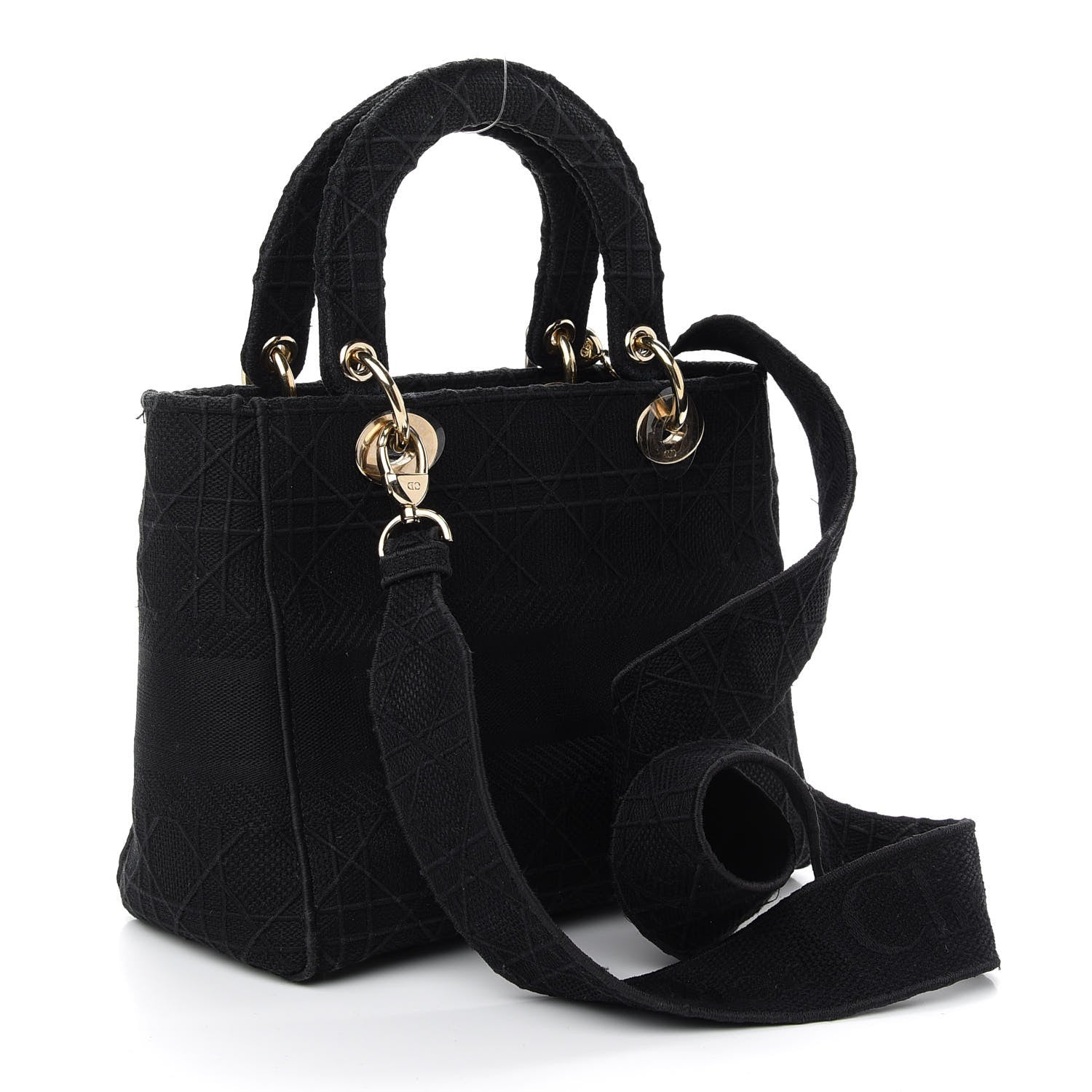Christian Dior Canvas Embroidered Cannage Medium Lady D-Lite Black 3 of 12