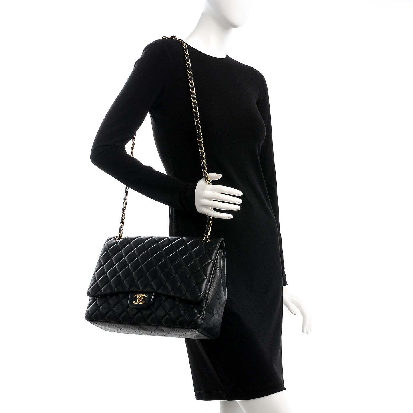 Lambskin Quilted Maxi Single Flap Black