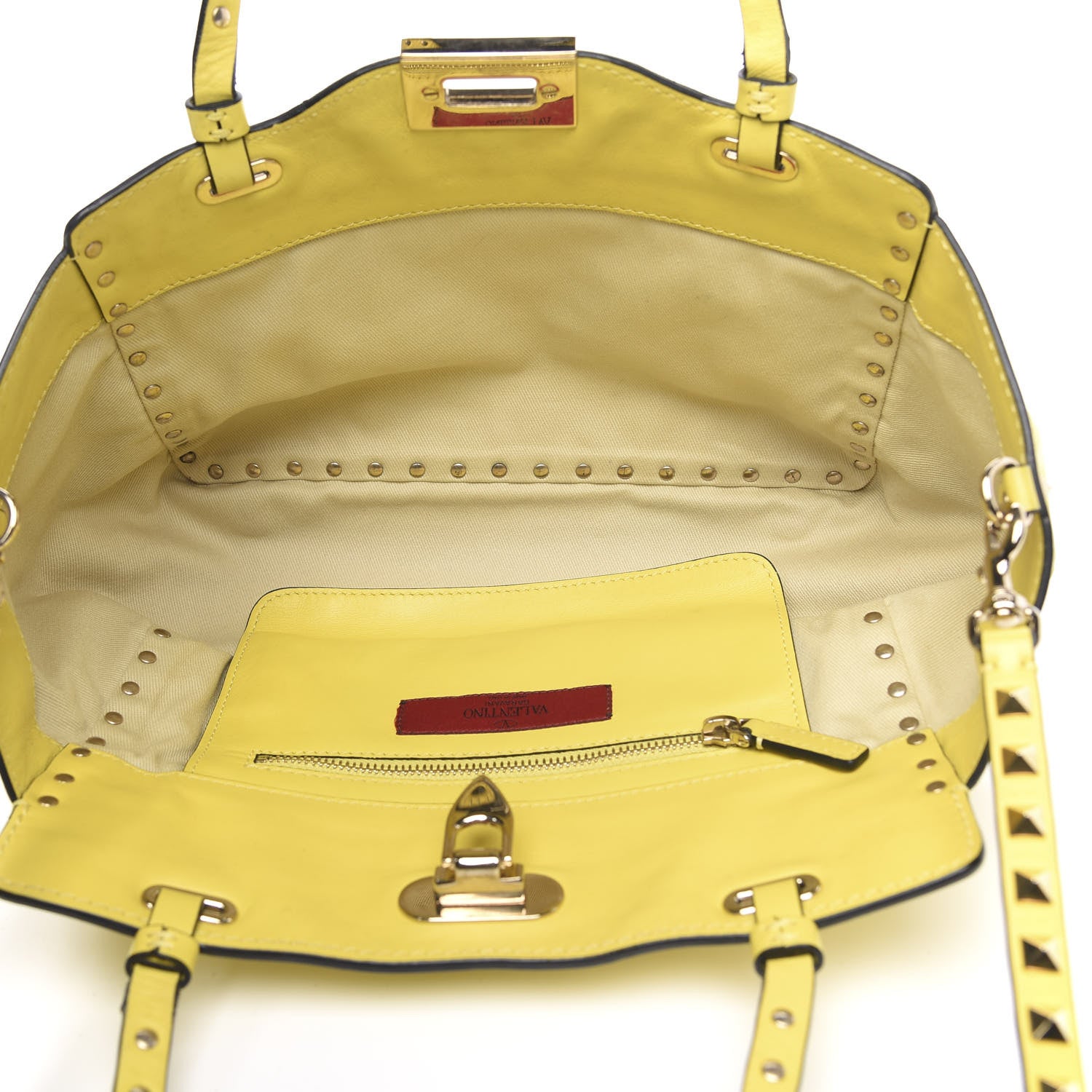 Valentino Garavani Vitello Small Rockstud Tote Water Yellow 5 of 12