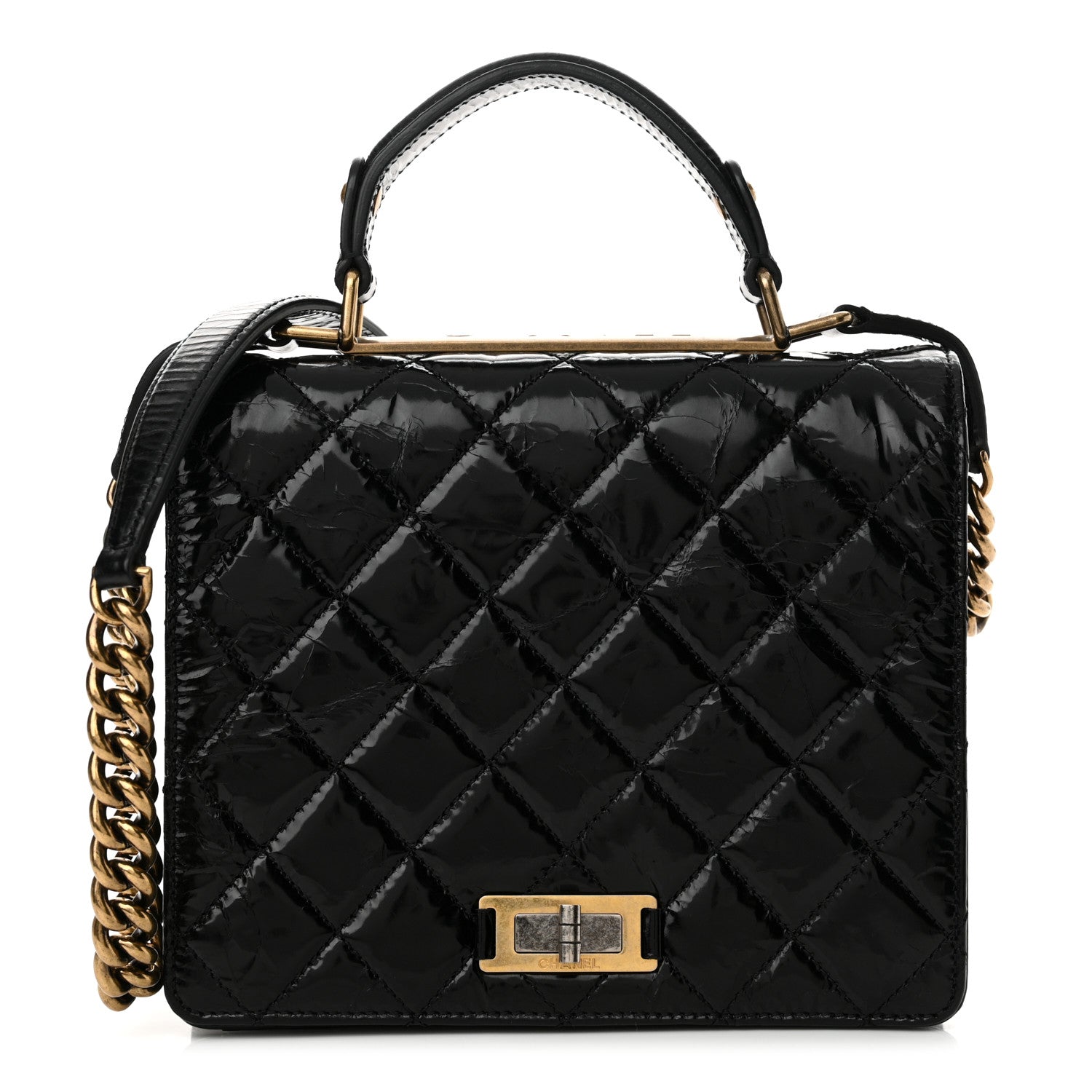 Chanel Glazed Calfskin Quilted Rita Top Handle Flap Black 1 of 16