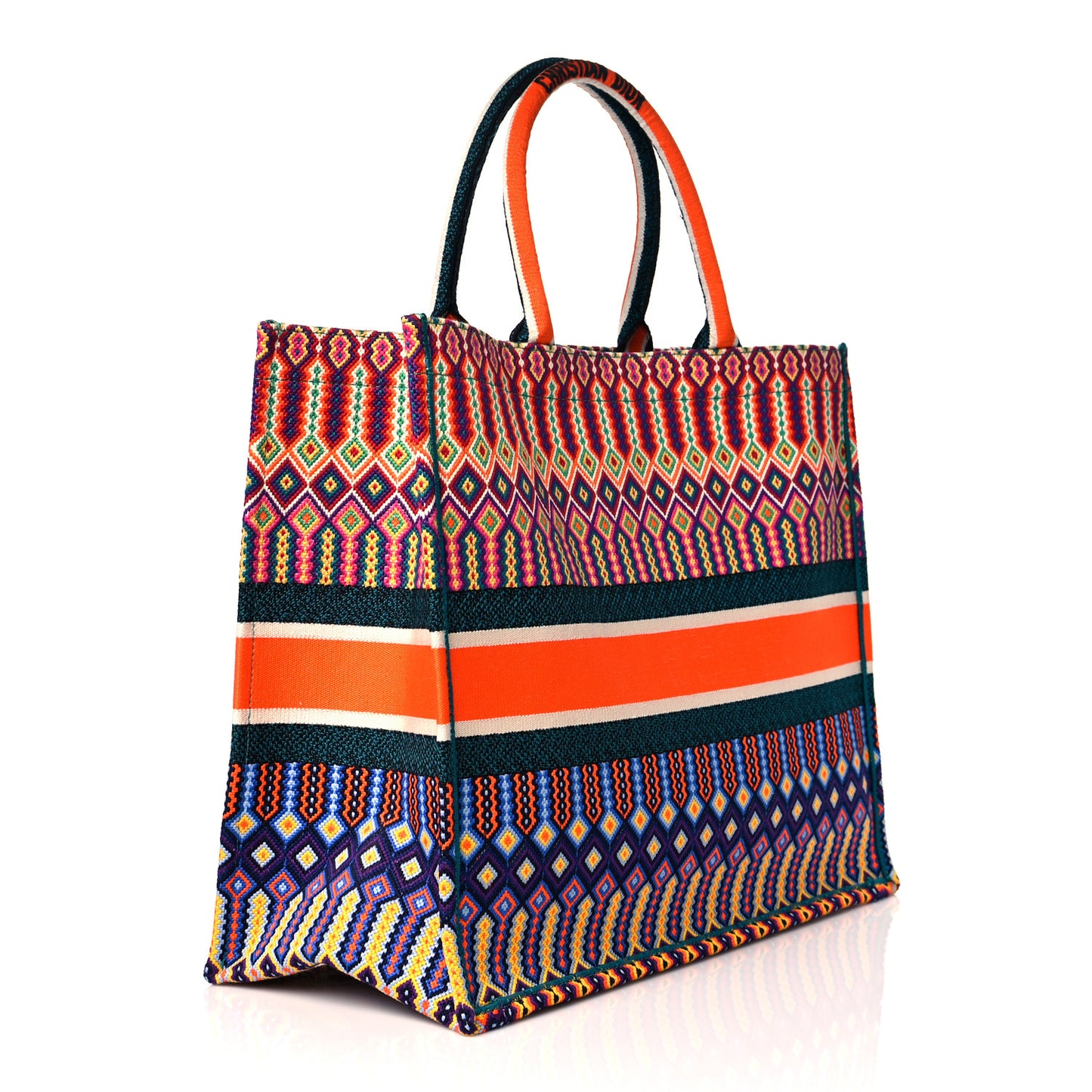 Canvas Embroidered Large Book Tote Orange Multicolor