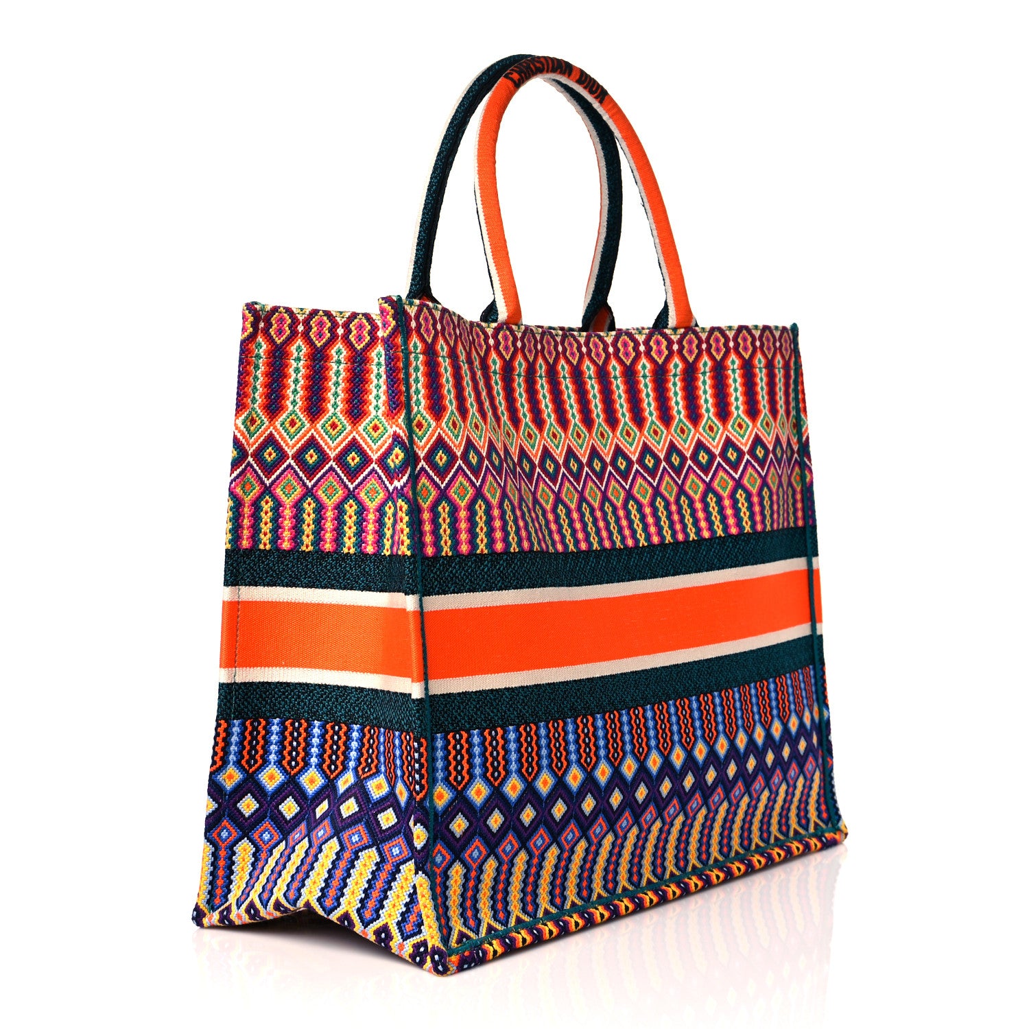 Christian Dior Canvas Embroidered Large Book Tote Orange Multicolor 3 of 10