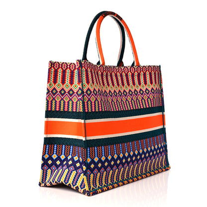 Christian Dior Canvas Embroidered Large Book Tote Orange Multicolor 3 of 10