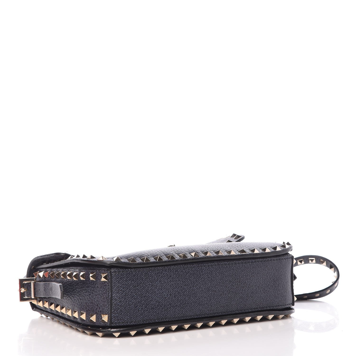 Valentino Garavani Pebbled Calfskin Medium Rockstud Flap Saddle Bag Deep Denim 4 of 7