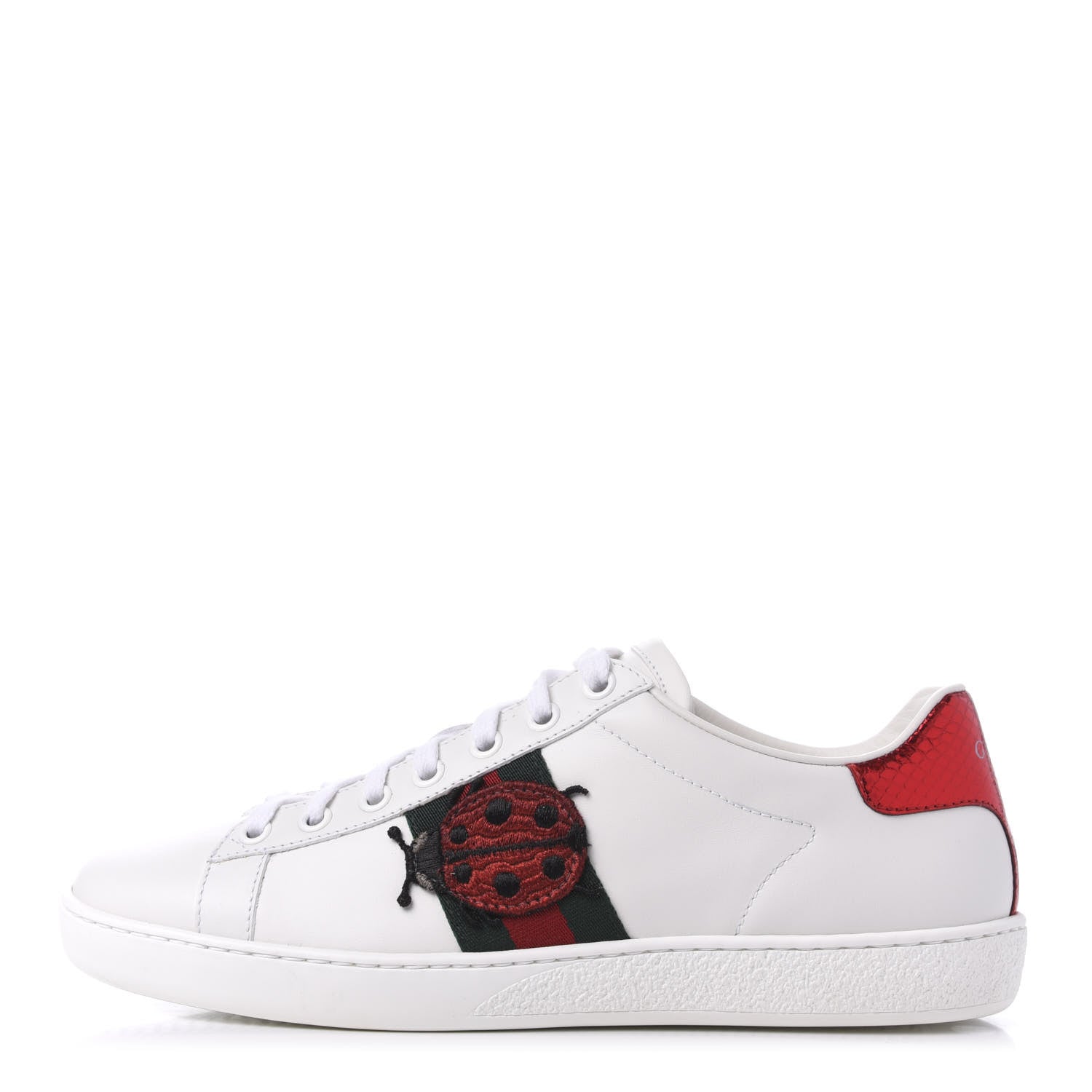 Gucci Calfskin Ayers Web Pineapple Ladybug Embroidered Womens Ace Sneakers 36.5 White 1 of 9