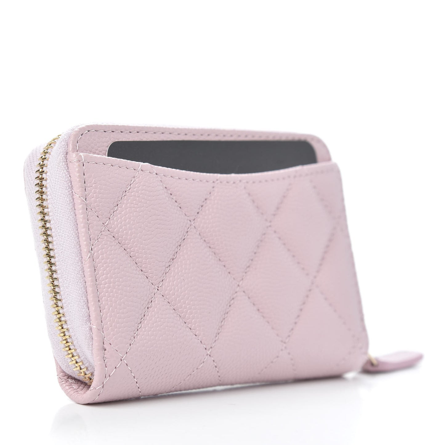 Caviar Quilted Zip Coin Purse Light Pink