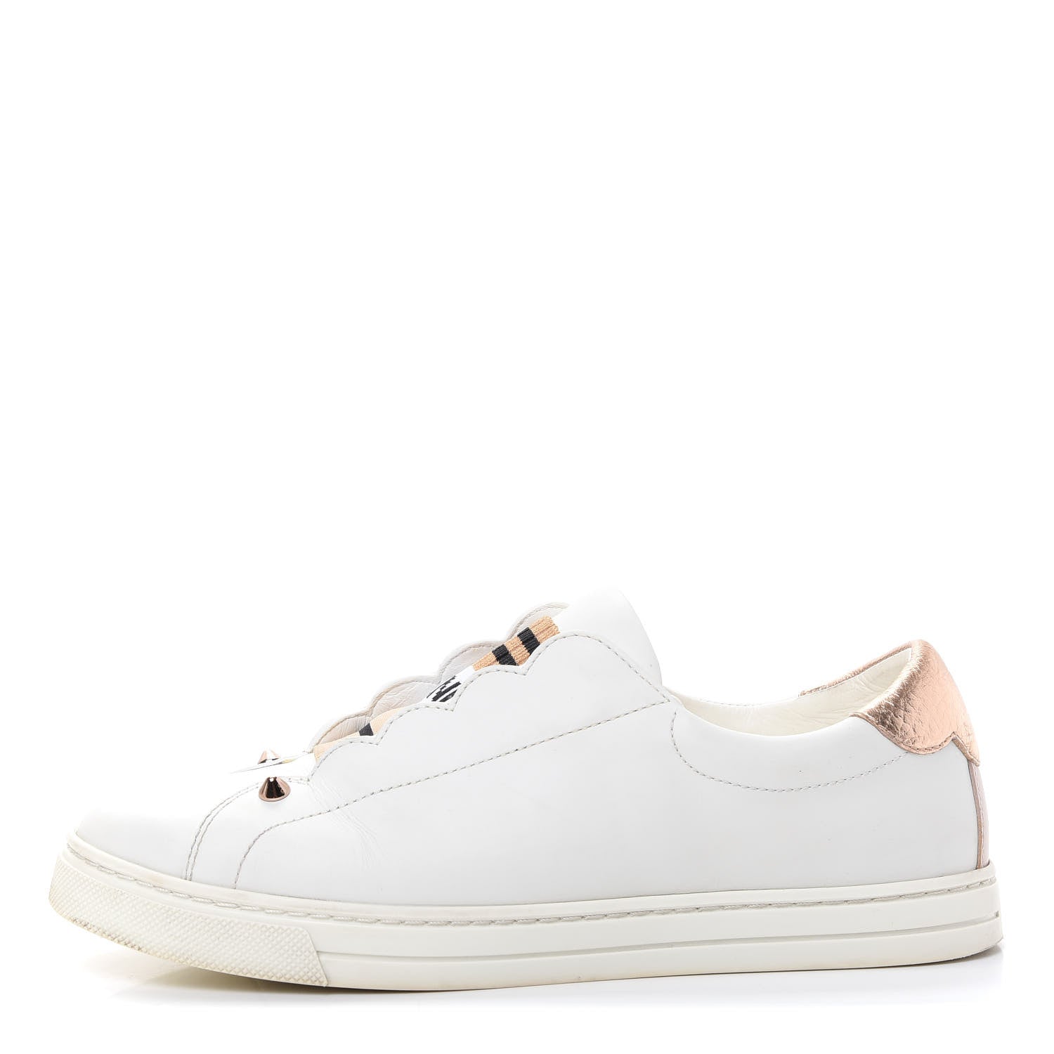 Fendi Vitello Lurex Rockoclick Slip On Sneakers 36.5 White Soap Rose Gold 1 of 11