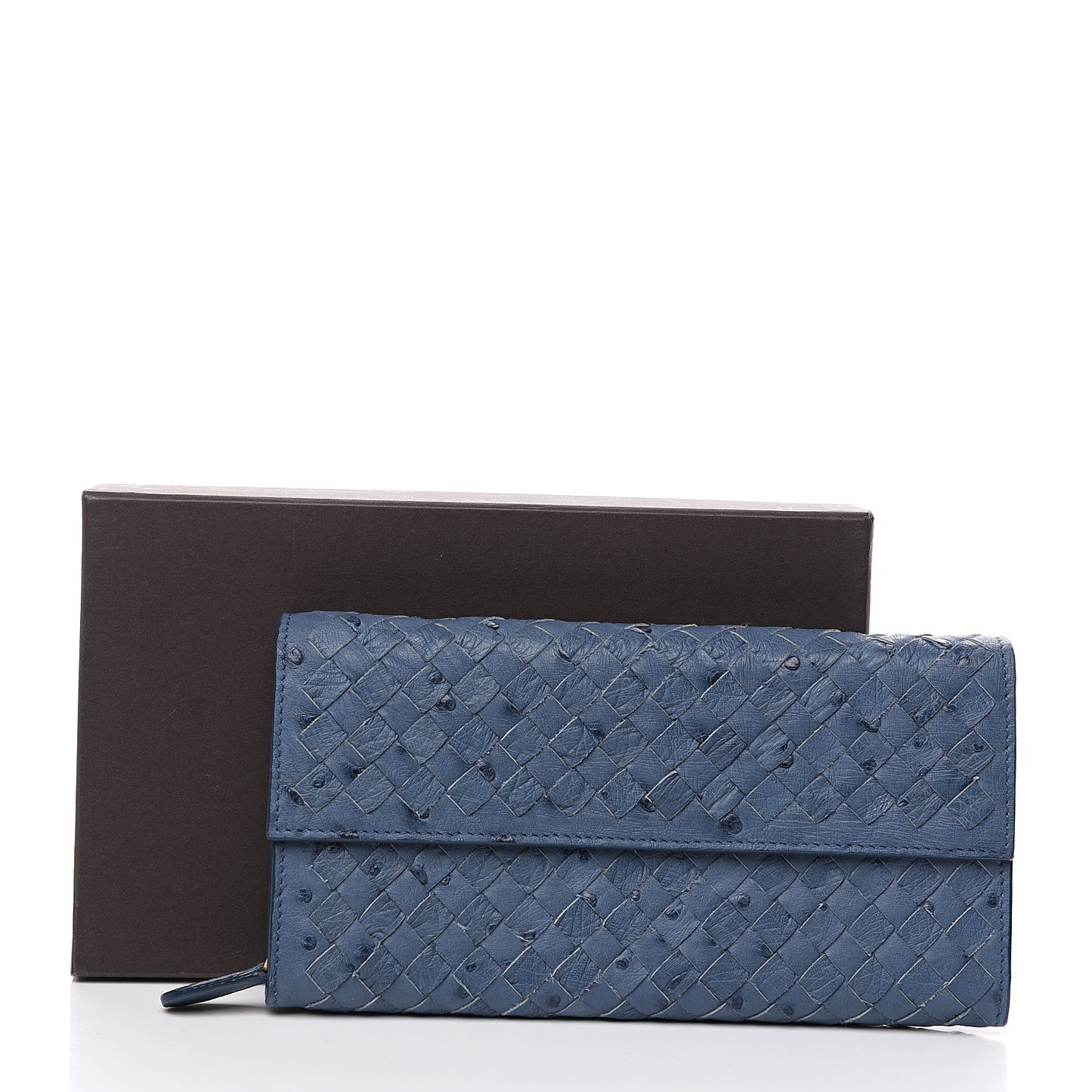 Ostrich Intrecciato Flap Wallet Profondo Blue