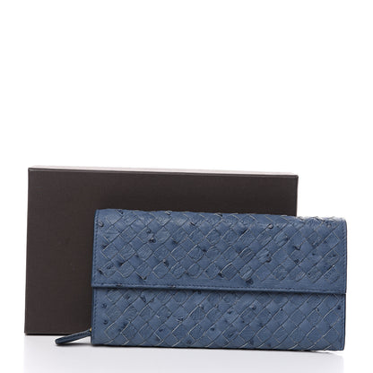 Bottega Veneta Ostrich Intrecciato Flap Wallet Profondo Blue 9 of 9