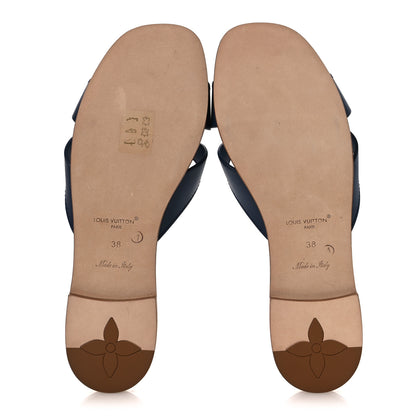 Louis Vuitton Calfskin Bloom LV Isola Flat Sandals 38 Navy 7 of 10