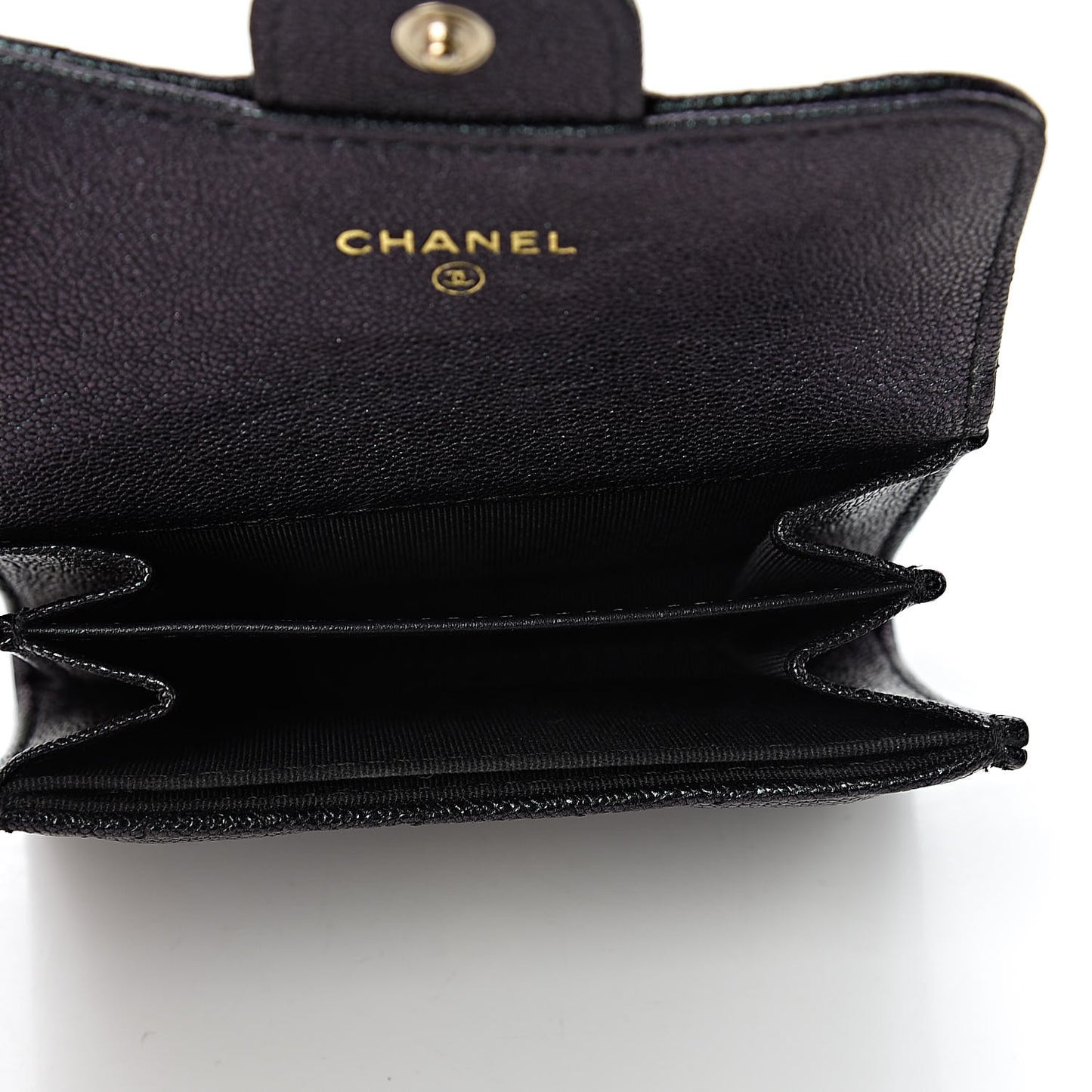 Iridescent Caviar Quilted Flap Card Holder Wallet Black