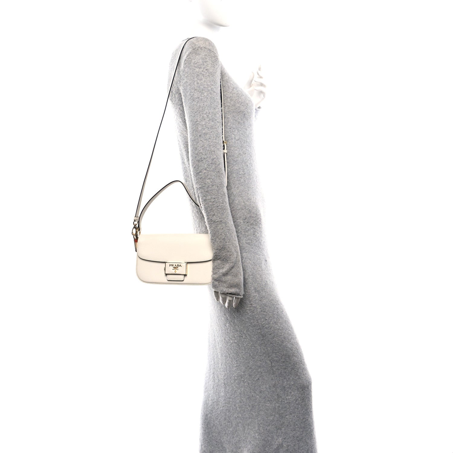 Prada Saffiano Lux Embleme Flap Shoulder Bag White 1766519