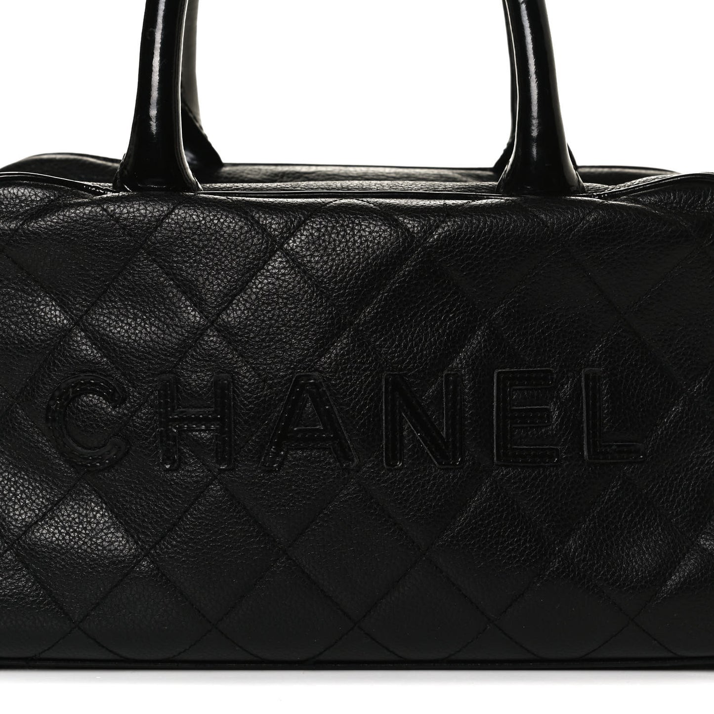 Caviar Patent Quilted Large Bowler Black