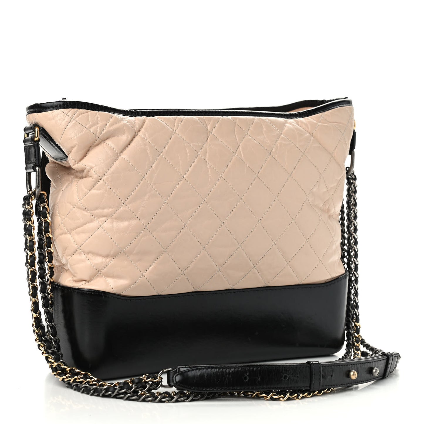 Aged Calfskin Quilted Large Gabrielle Hobo Beige Black