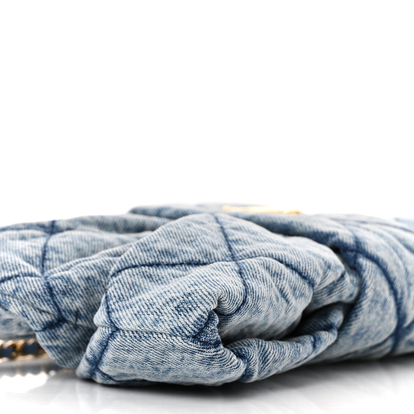 Washed Denim Quilted Mini Bow Bag Blue