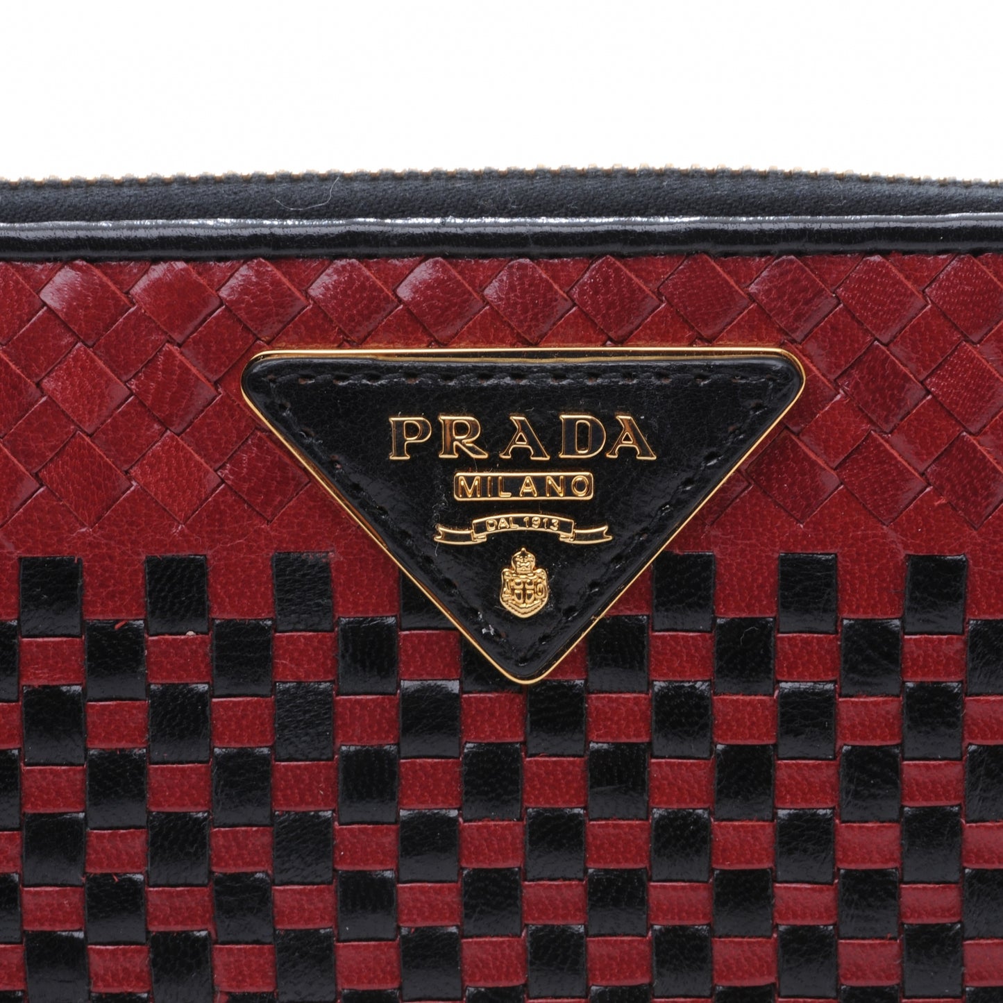 Goatskin Woven Zip Around Wallet Rubino Black