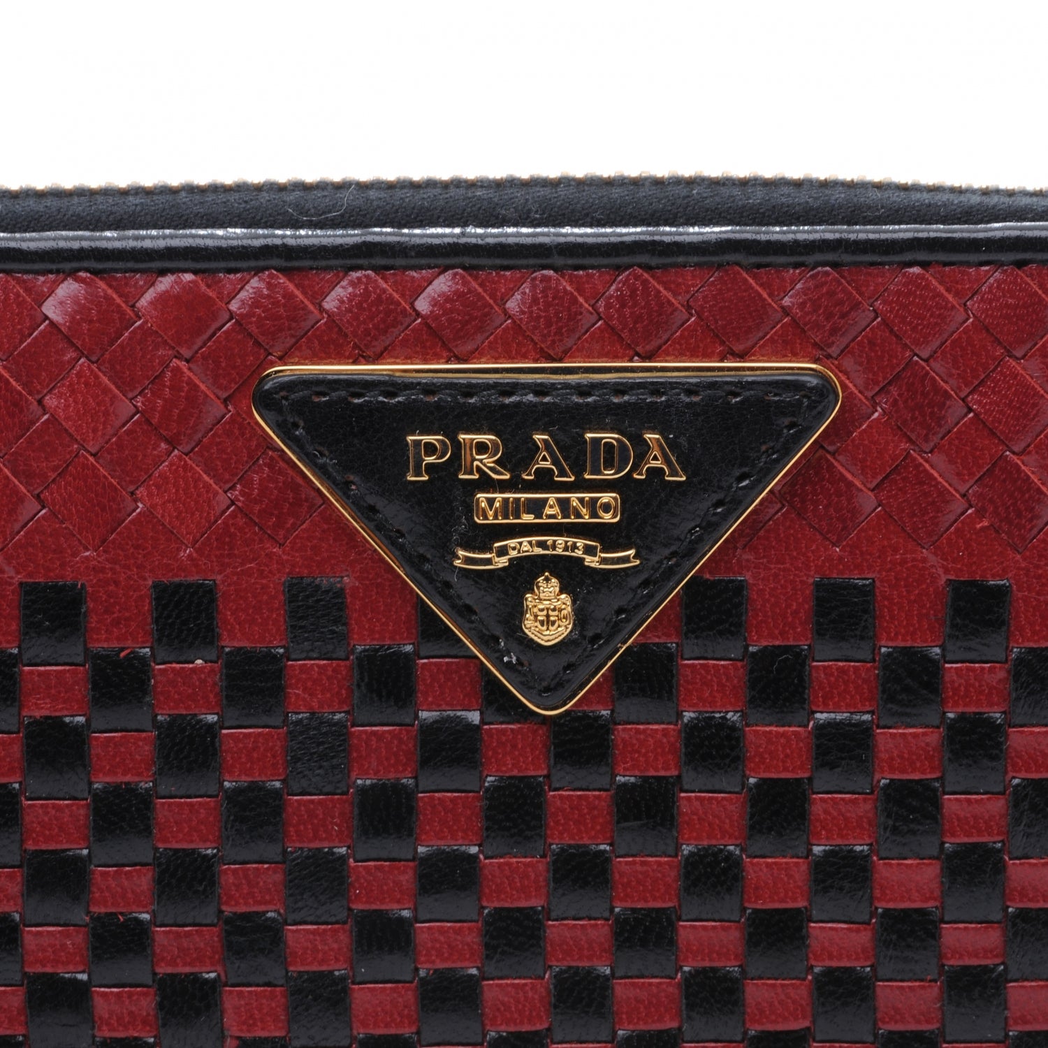 Prada Goatskin Woven Zip Around Wallet Rubino Black 3 of 8