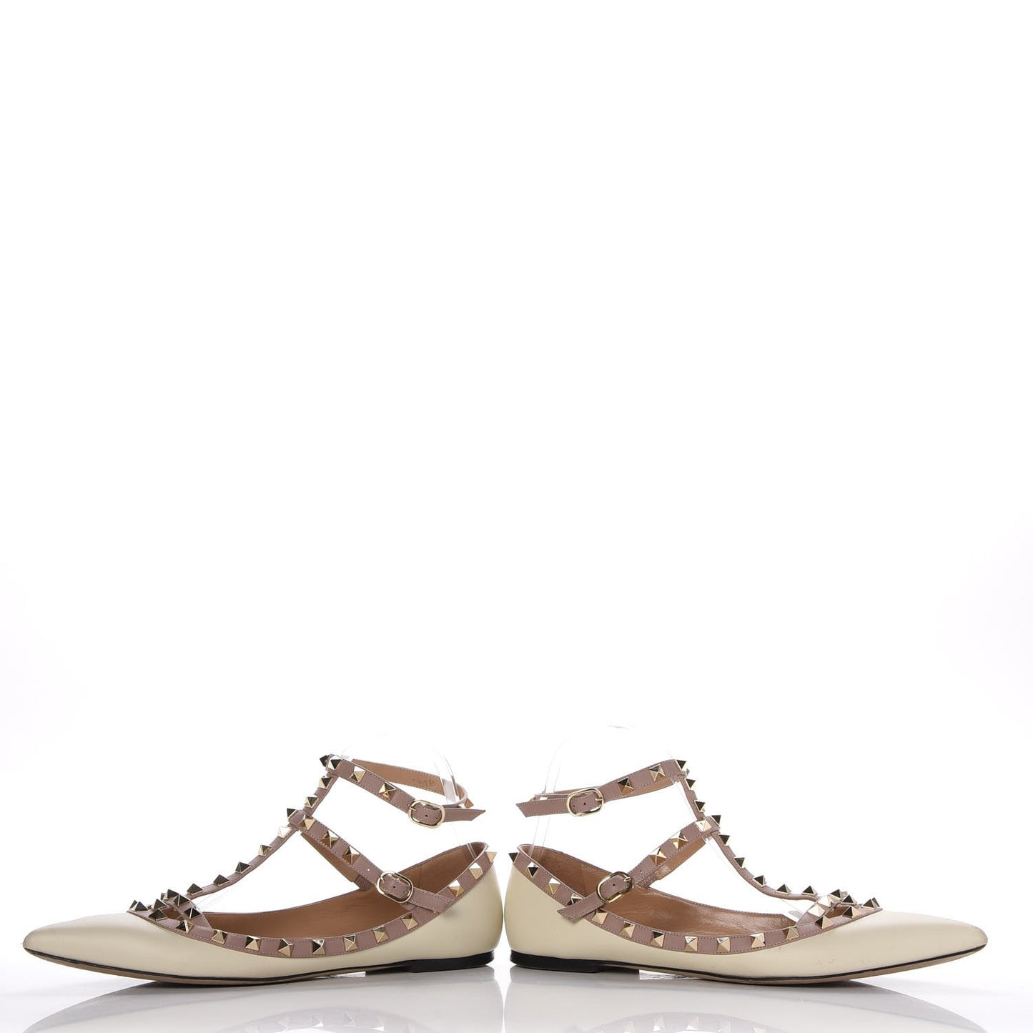 Calfskin Rockstud Cage Ballerina Flats 40 Light Ivory Poudre