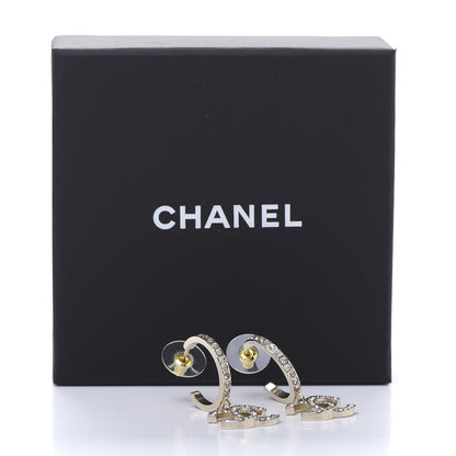 Chanel Crystal Lock Symbols CC Hoop Drop Earrings Gold 5 of 5