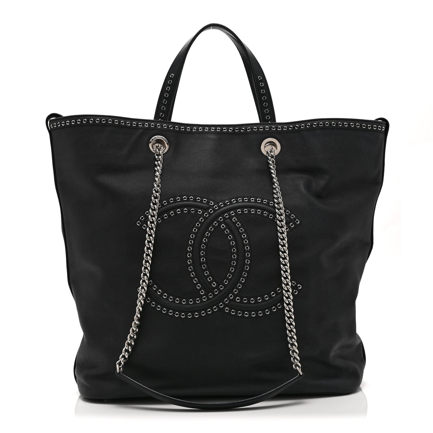 Chanel Grained Calfskin Large Coco Eyelets Shopping Tote Black 1 of 10